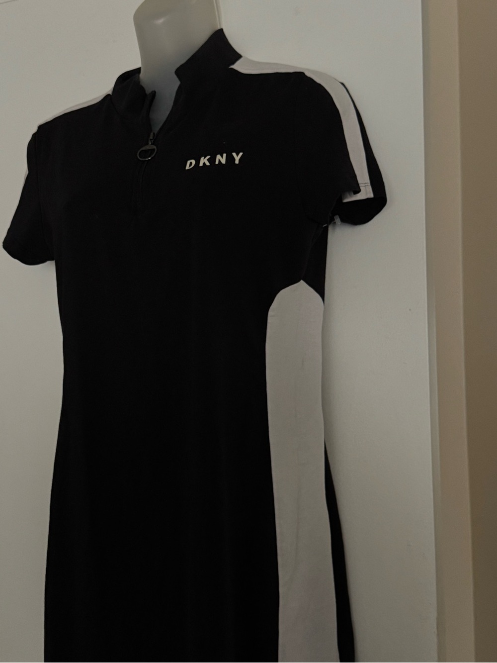 DKNY Black and White Sport-Inspired Zip Dress